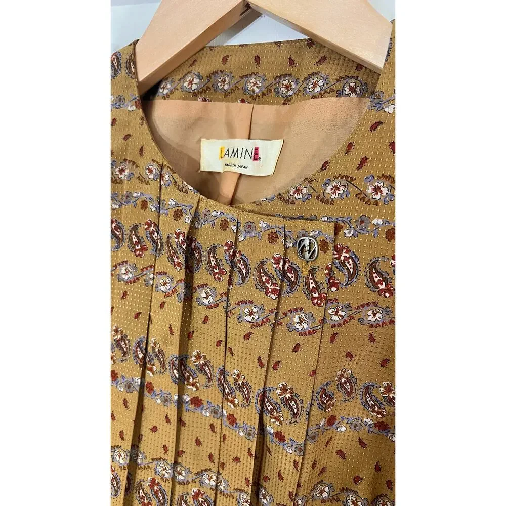 Vintage Japanese Floral Peplum Blouse 80s 90s Cottagecore Mustard Gold - Picture 13 of 15